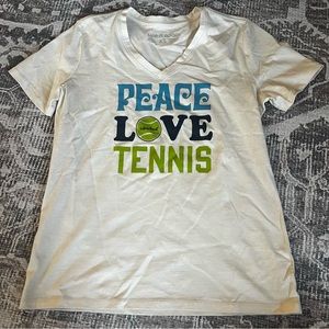 Life is good peace love and tennis shirt v neck extra small XS new
